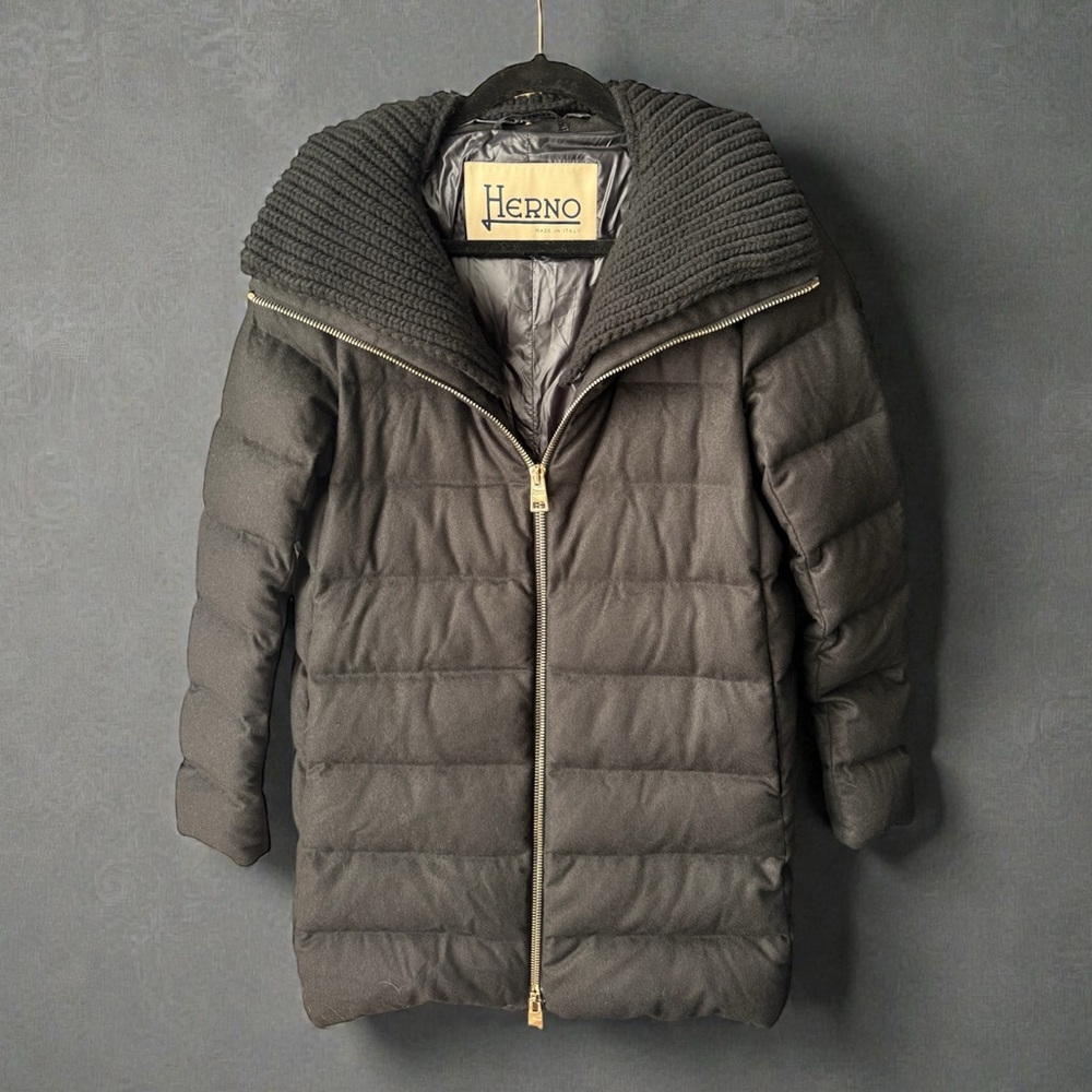 Herno Mid Length Cashmere and Silk Down Puffer